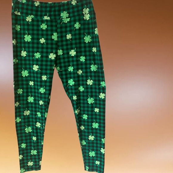 Plaid Lucky Charm Clover Legging . St. Patrick’s Soft Pant - Picture 2 of 9
